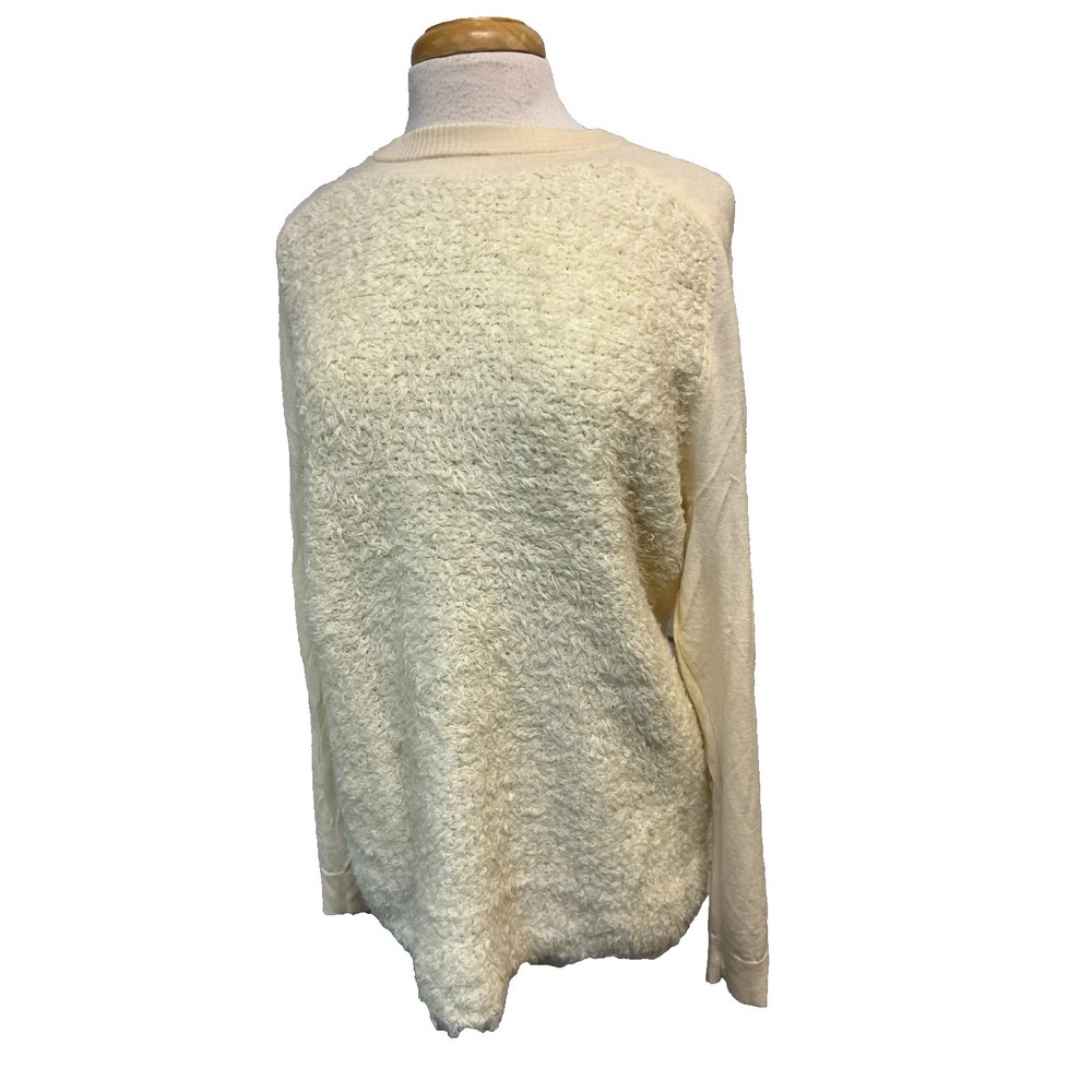 Tibi Faux Sherpa Front Light Sweater‎ Cream Wool Blend Crew Neck Long Sleeves. M